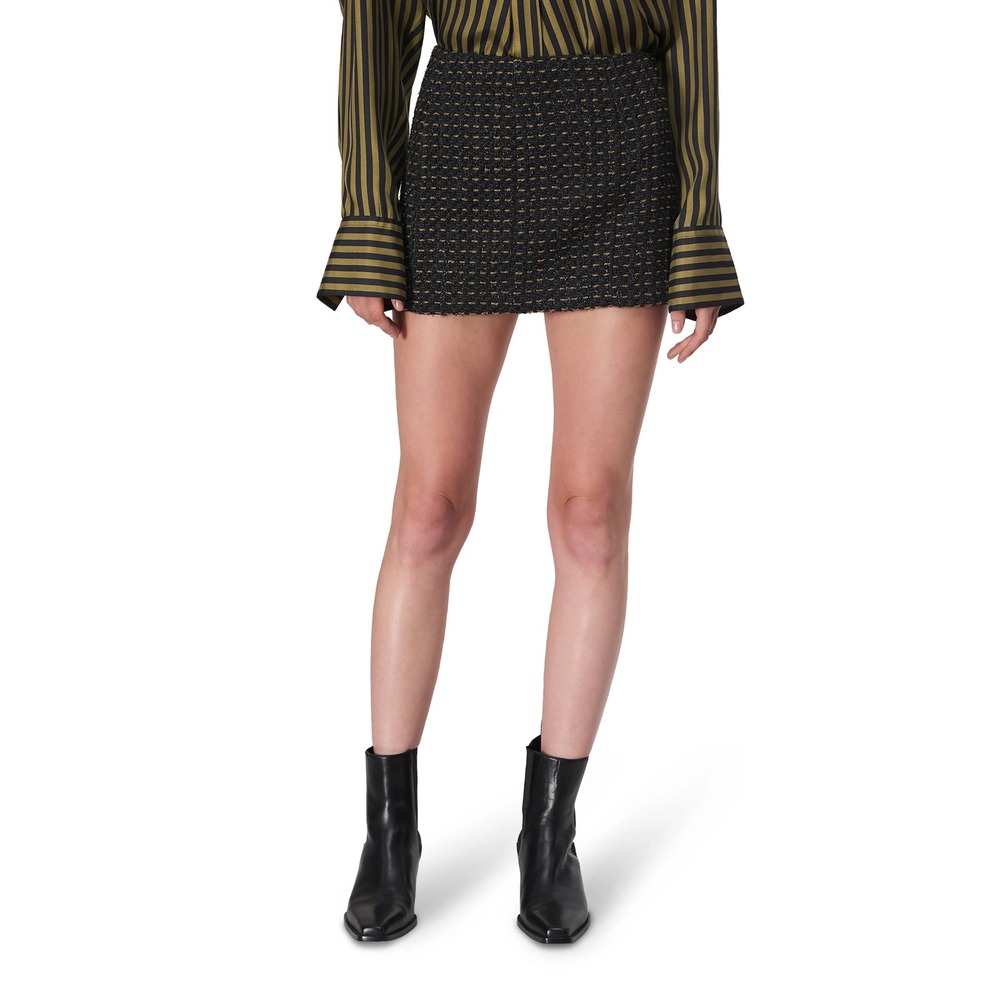 Rag & Bone New York Dark Green Gold Metallic Tweed Mini Skirt Size 6 NEW